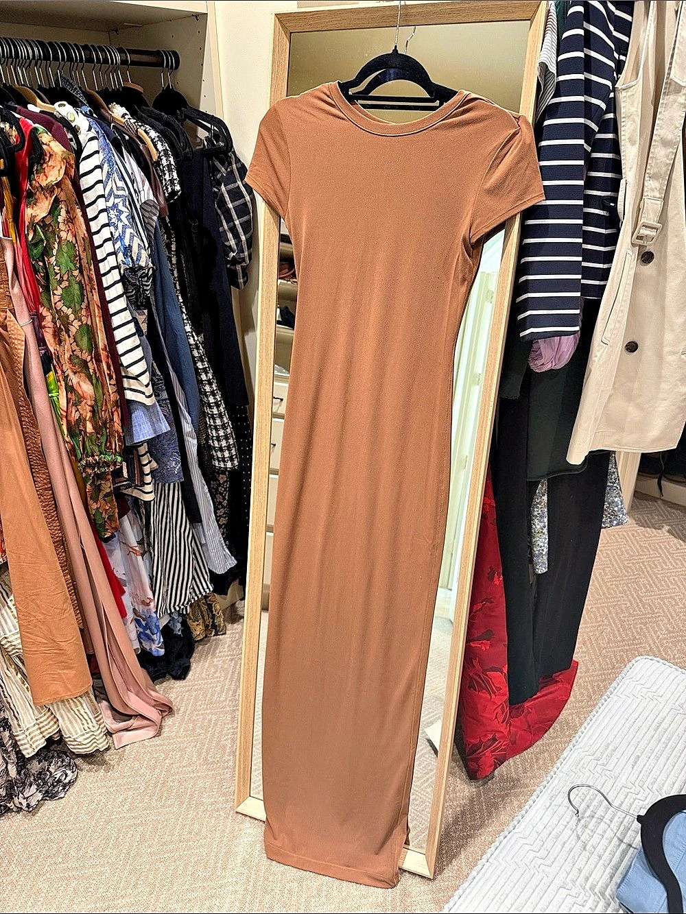 Alice and Olivia Soft Lounge Long Sleeve Dress Brown Maxi